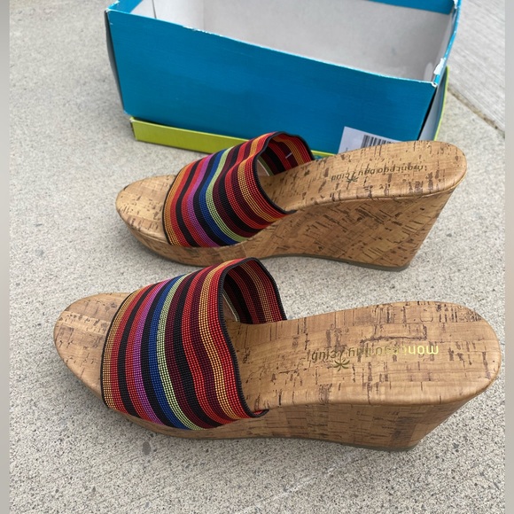 Montego Bay Club Striped Cork Wedge Shoes Women’s Size 11 NEW NWT wedgies heels - Picture 2 of 6